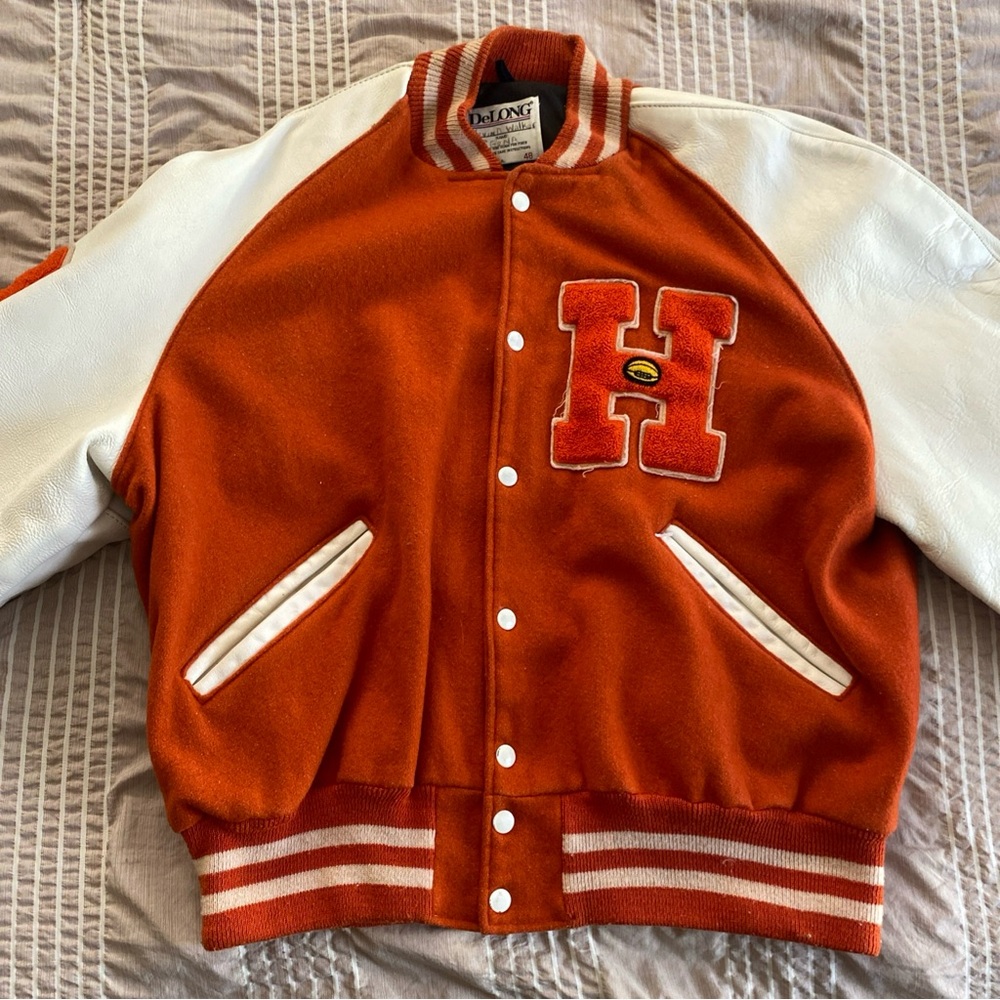 8936 VTG Delong Wool Patched “H 84” Letterman Varsity Jacket Size 48